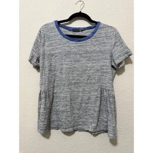 THML Women's Heather Gray Blue‎ Trim Peplum Short Sleeve Casual Top